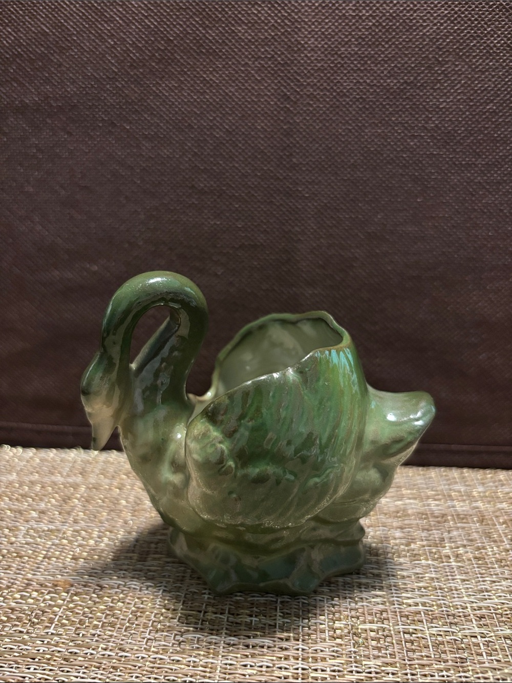 Vintage green bone china swan